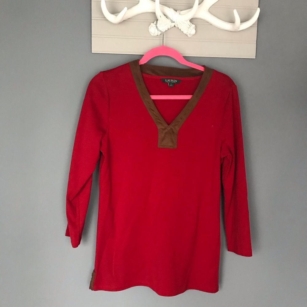 3/$20Ralph Lauren Red 3/4 Sleeve V Neck Top
